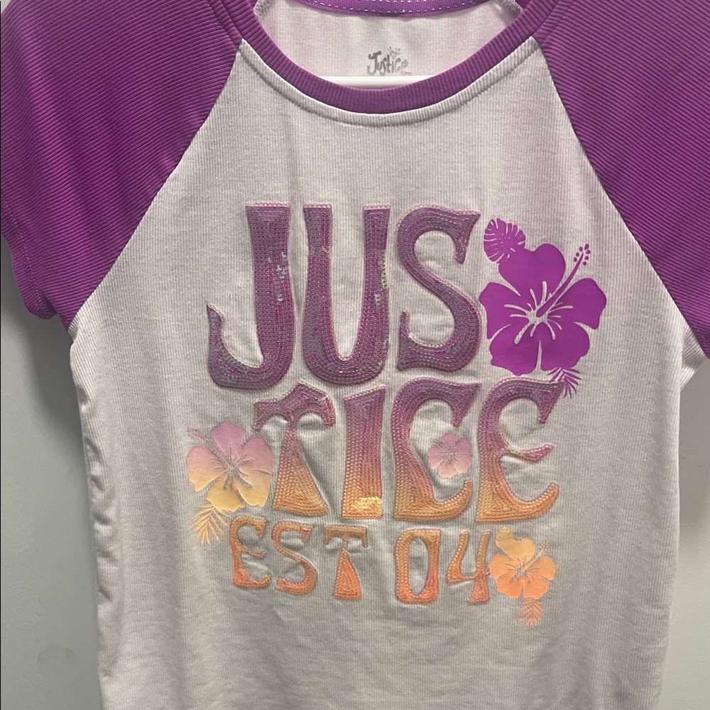Justice Purple and White Graphic Tee